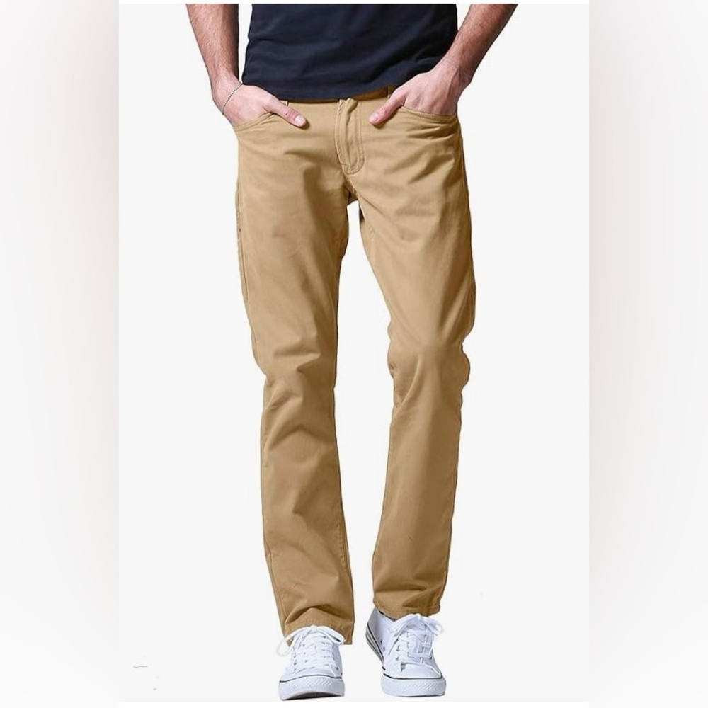 Men's Matchstick Beige Flat Front Casual Pants